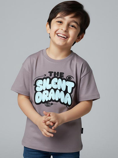 Boys Printed Oversize Fit Grey T-Shirt