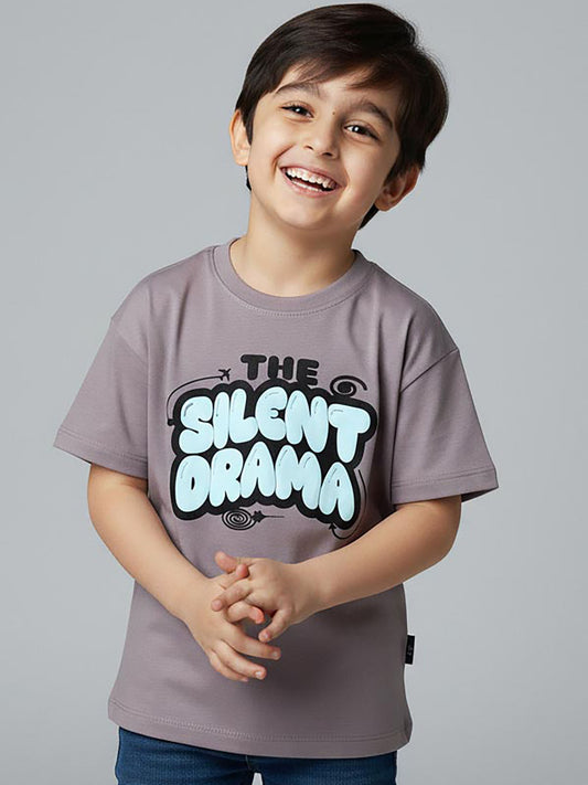 Boys Printed Oversize Fit Grey T-Shirt