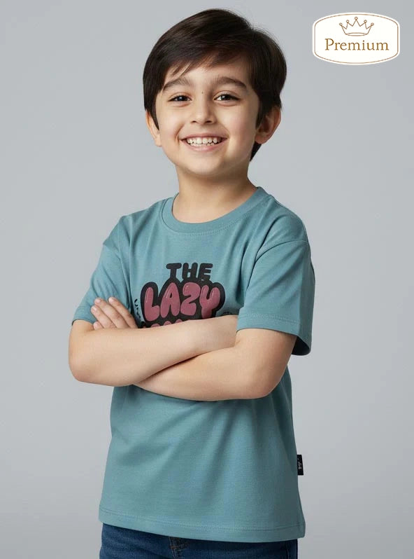 Boys Printed Oversize Fit Blue T-Shirt