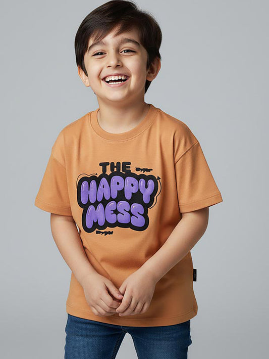 Boys Printed Oversize Fit Orange T-Shirt