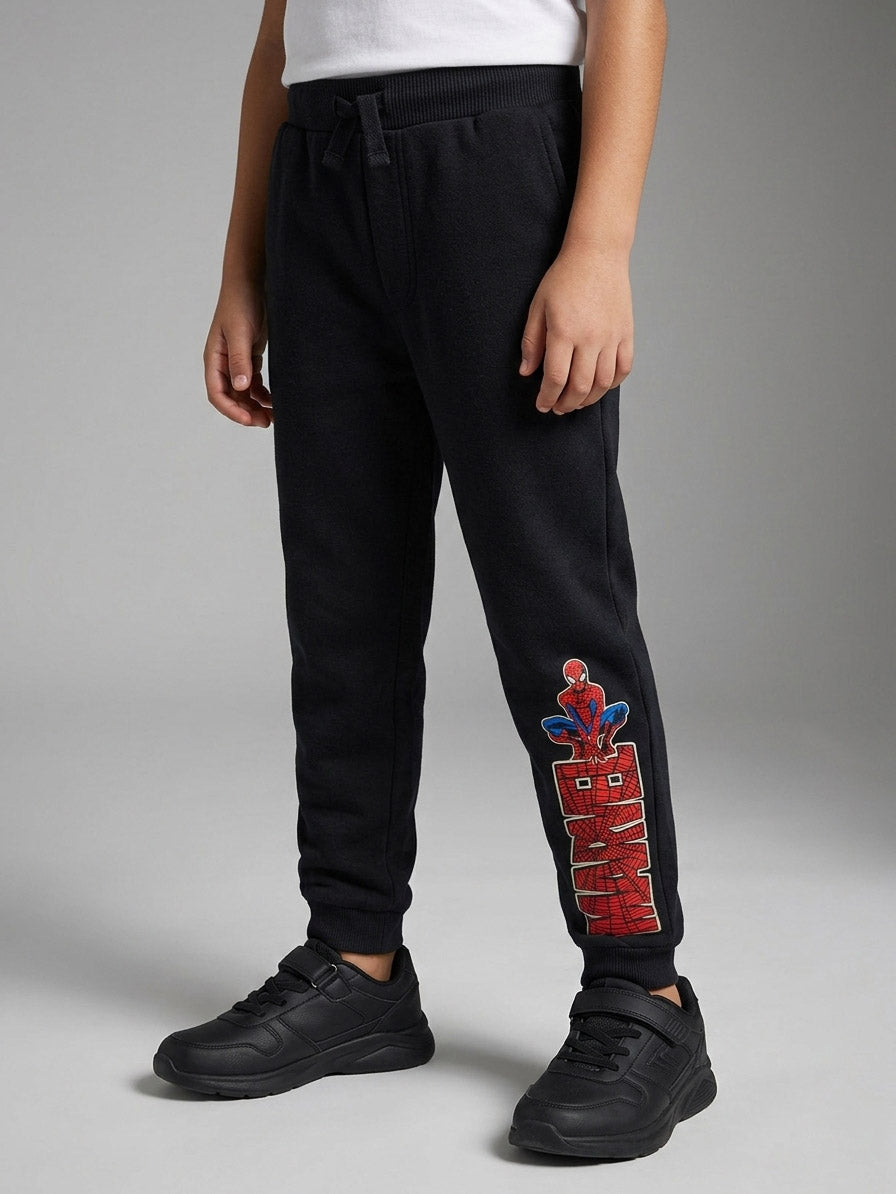 Boys Printed Fleece Black Jogger