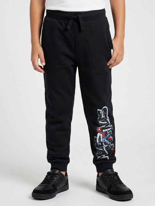 Boys Printed Fleece Black Jogger