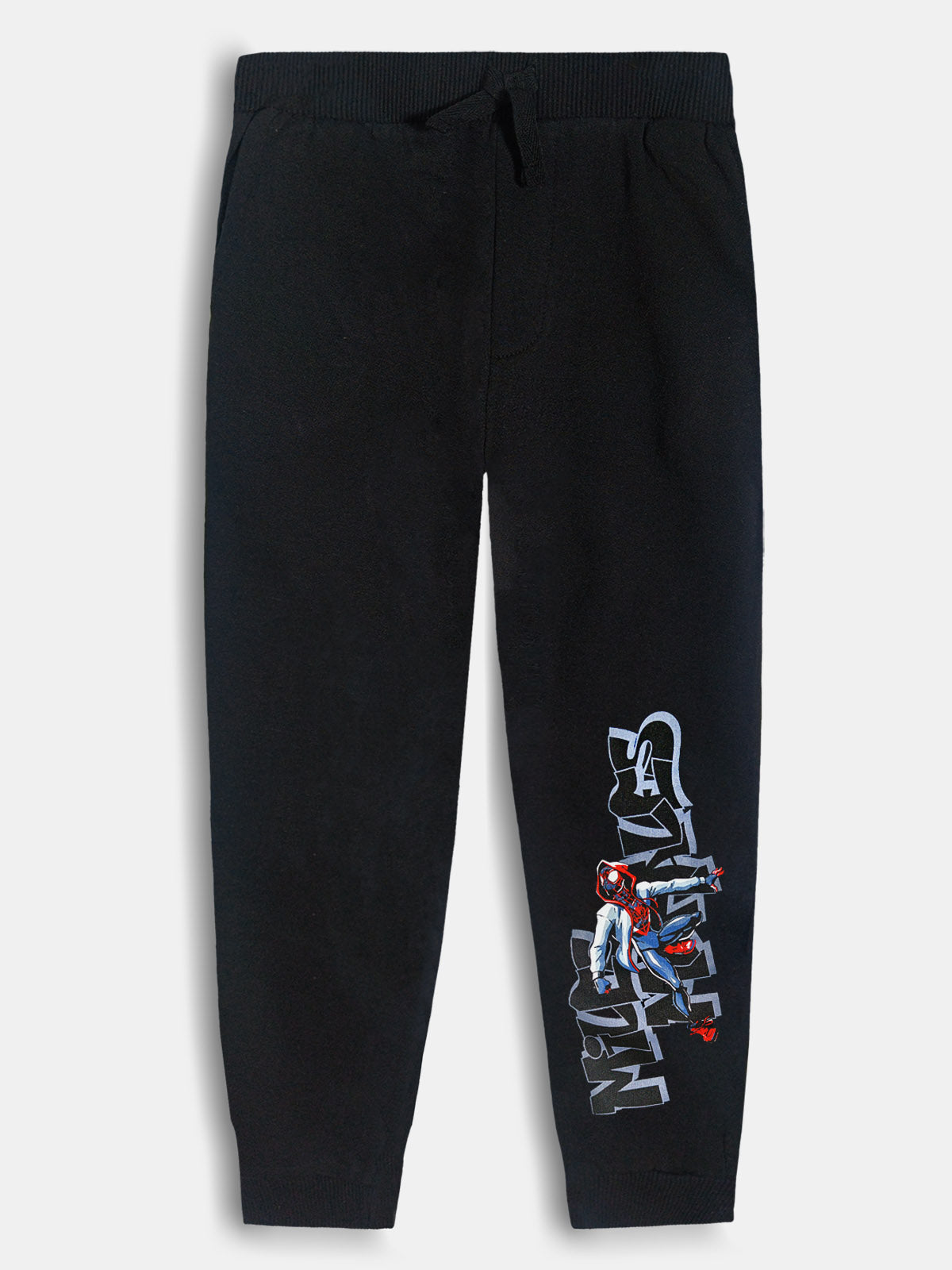 Boys Printed Fleece Black Jogger