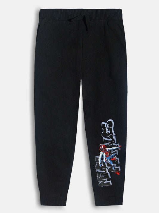 Boys Printed Fleece Black Jogger
