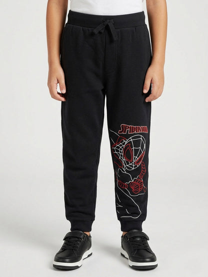 Boys Printed Fleece Black Jogger