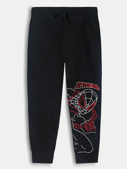 Boys Printed Fleece Black Jogger