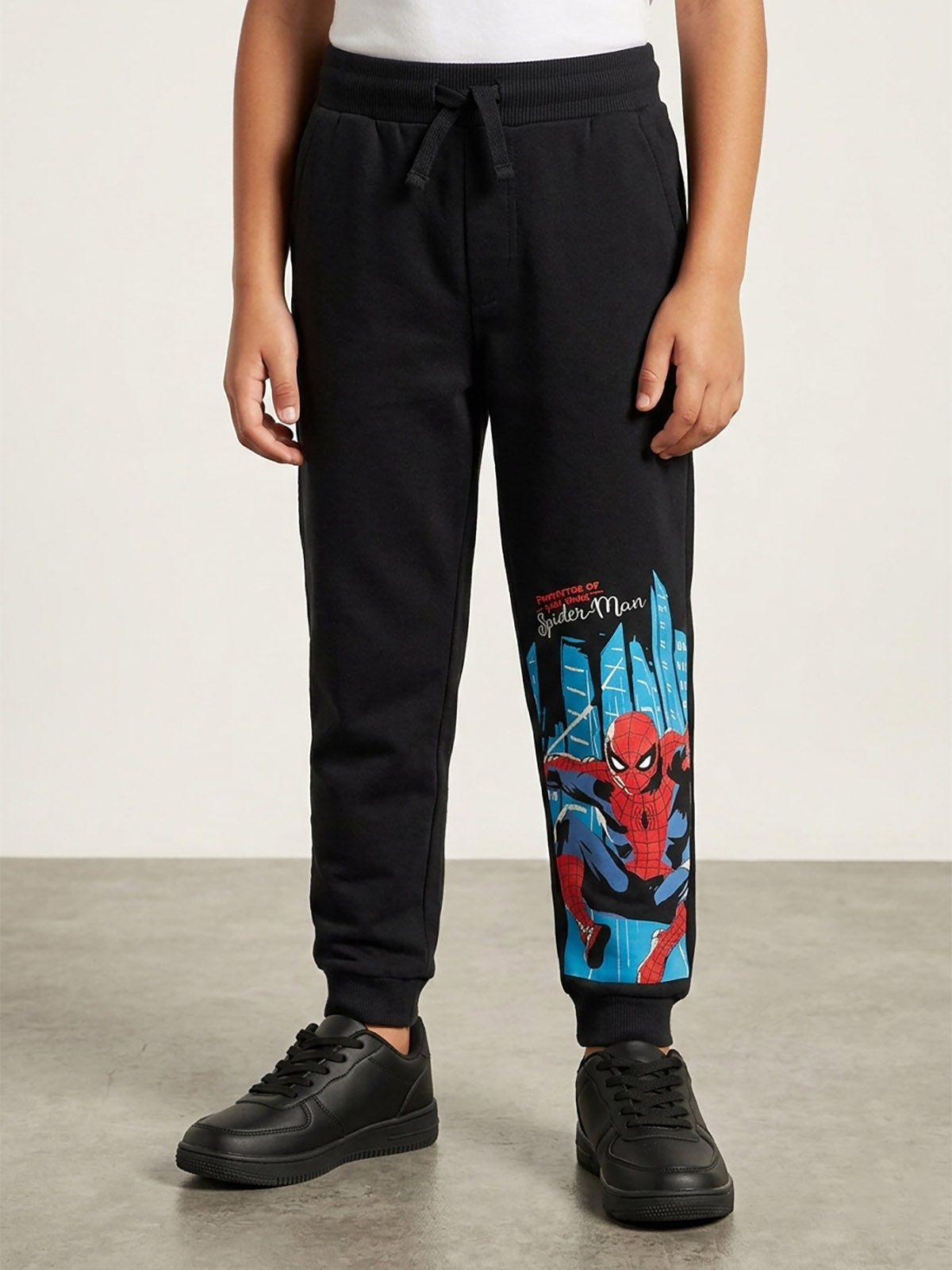Boys Printed Fleece Black Joggers