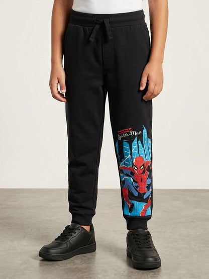 Boys Printed Fleece Black Joggers