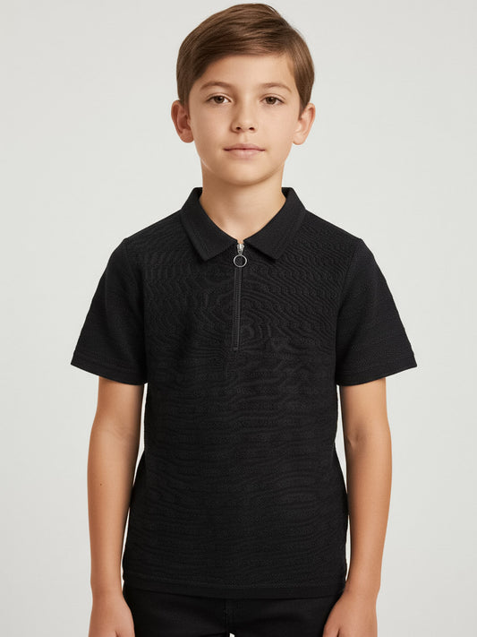 Boys Jacquard Black Polo