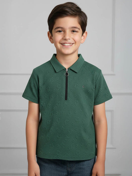 Boys Jacquard Green Polo