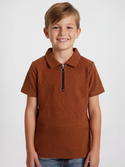 Boys Jacquard Brown Polo