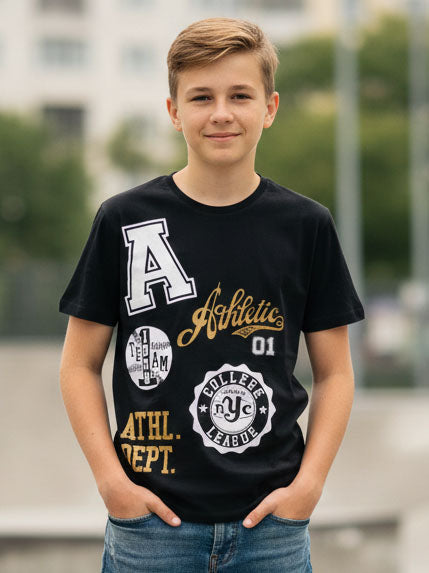 Older Boys Printed Black T-Shirt