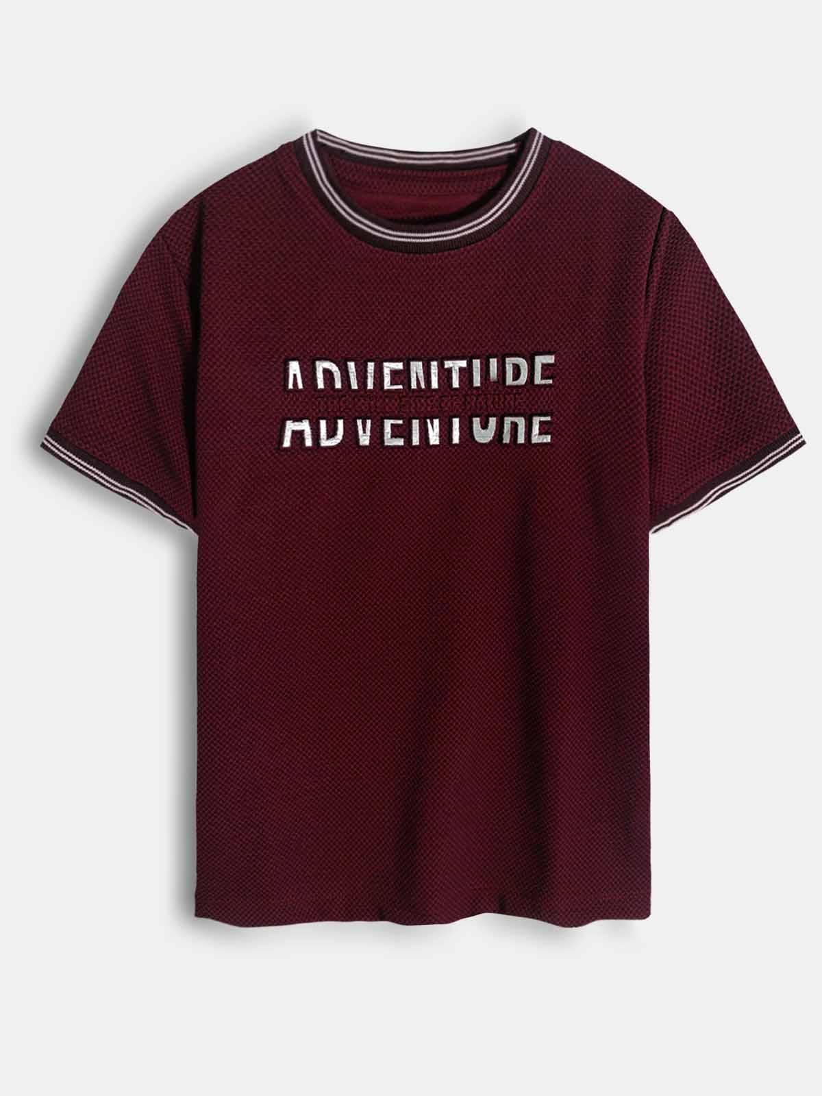 Boys Embossed Print Maroon T-Shirt