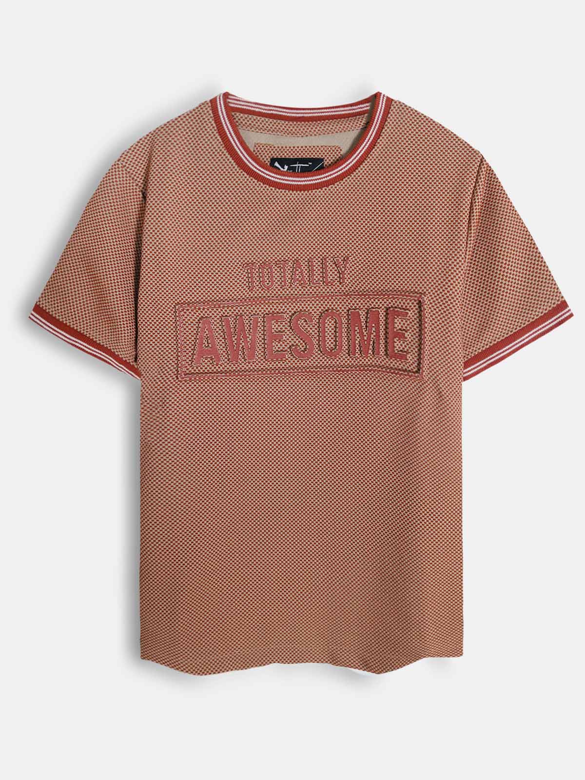 Boys Embossed Print Orange T-Shirt