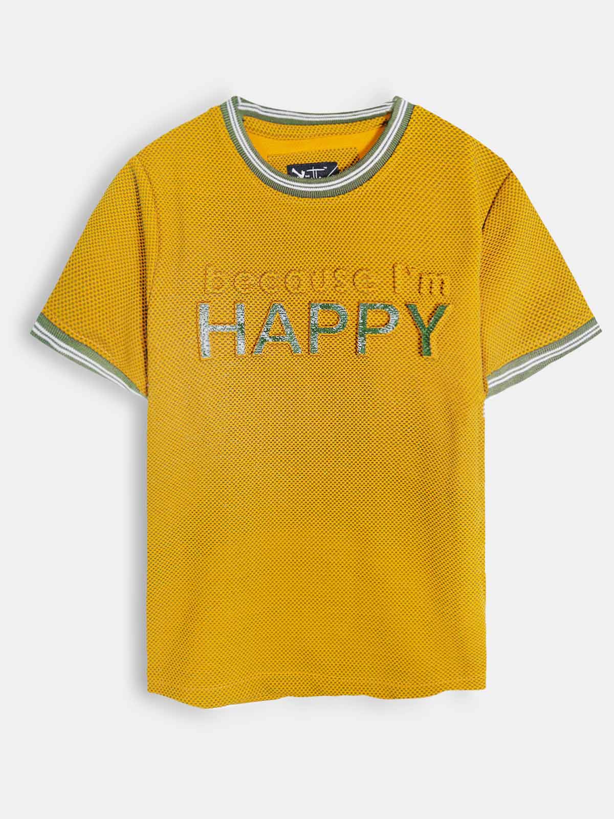 Boys Embossed Print Mustard T-Shirt