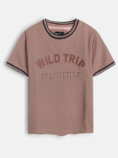 Boys Embossed Print Brown T-Shirt