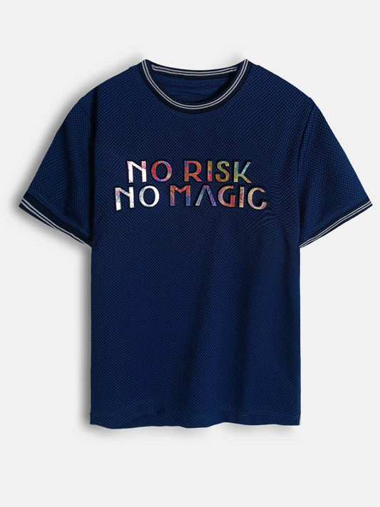 Boys Embossed Print Blue T-Shirt