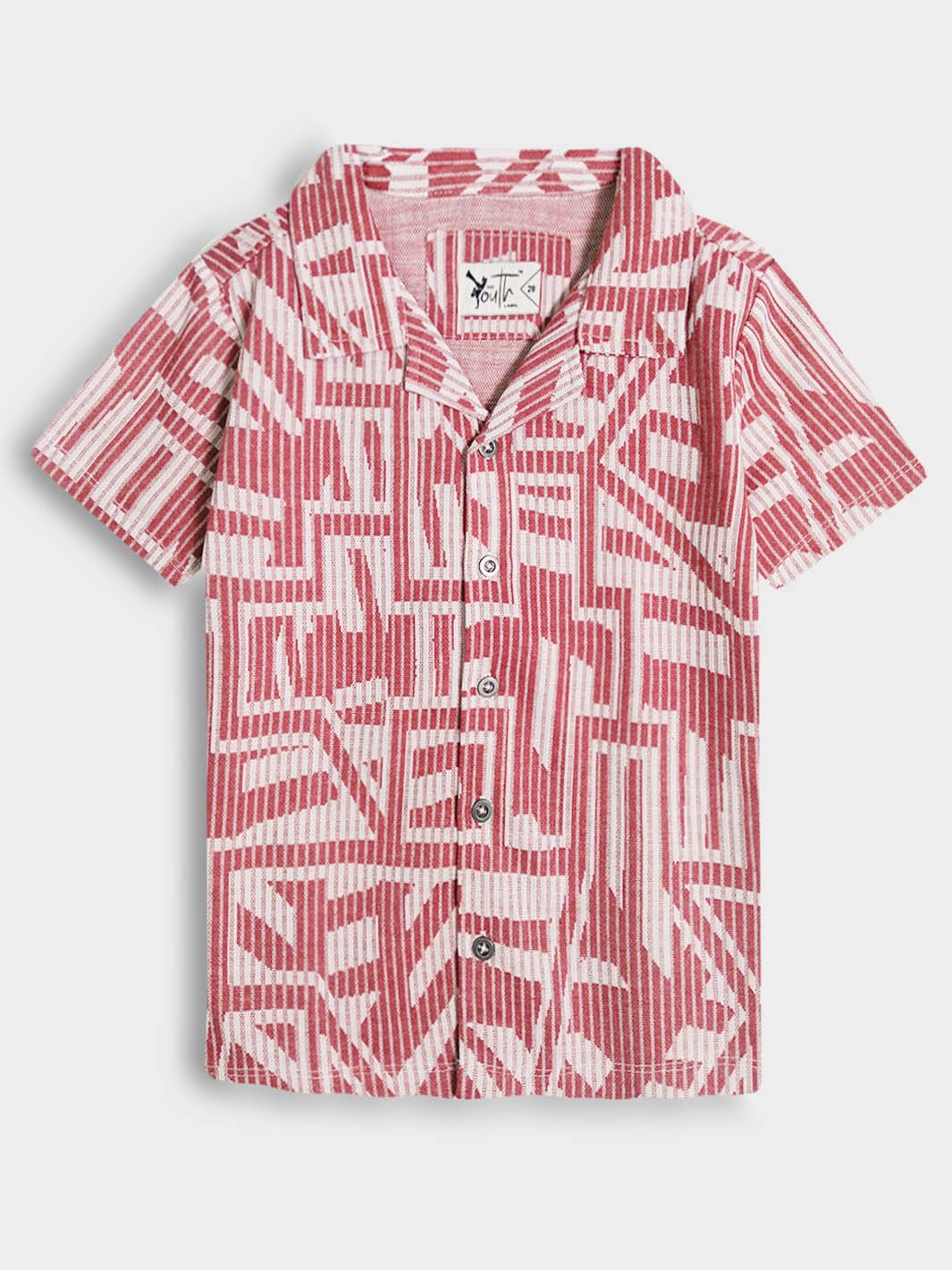 Boys Rust Jacquard Cuban Collar Shirt