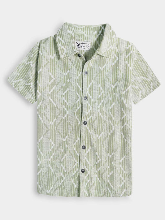 Boys Green Jacquard Knit Shirt