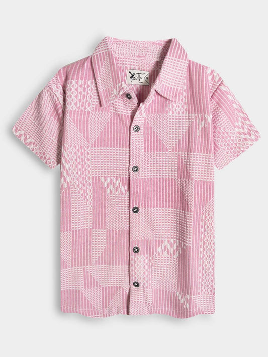Boys Pink Jacquard Knit Shirt