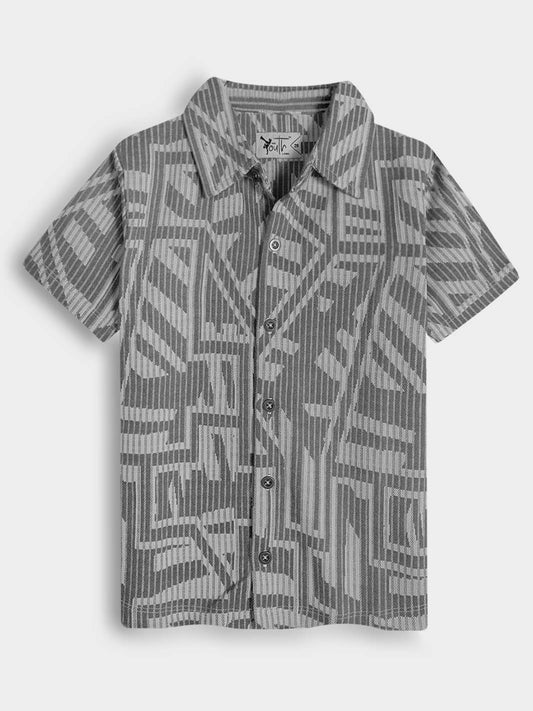 Boys Grey Jacquard Knit Shirt
