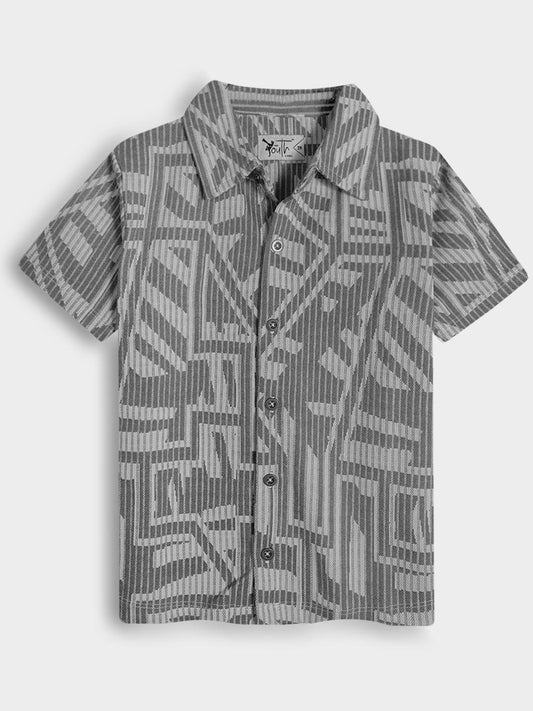 Boys Grey Jacquard Knit Shirt