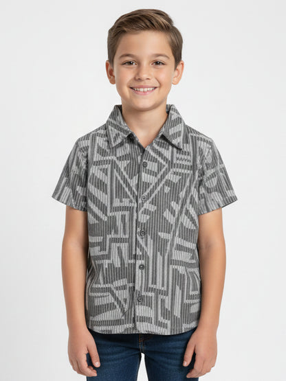 Boys Grey Jacquard Knit Shirt