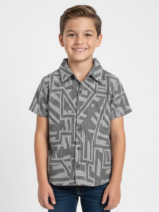 Boys Grey Jacquard Knit Shirt
