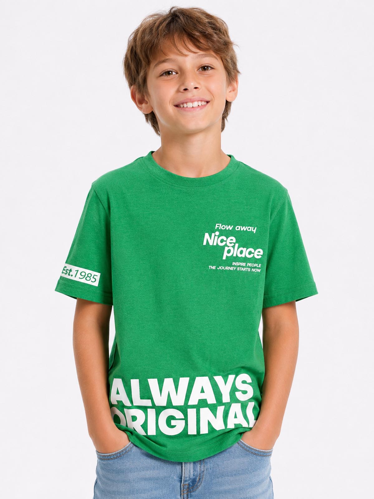 Boys Printed Green T-Shirt