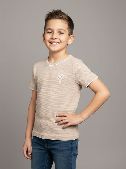 Boys Twotone Waffle T-Shirt L.Brown