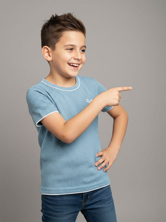 Boys Twotone Waffle T-Shirt Blue