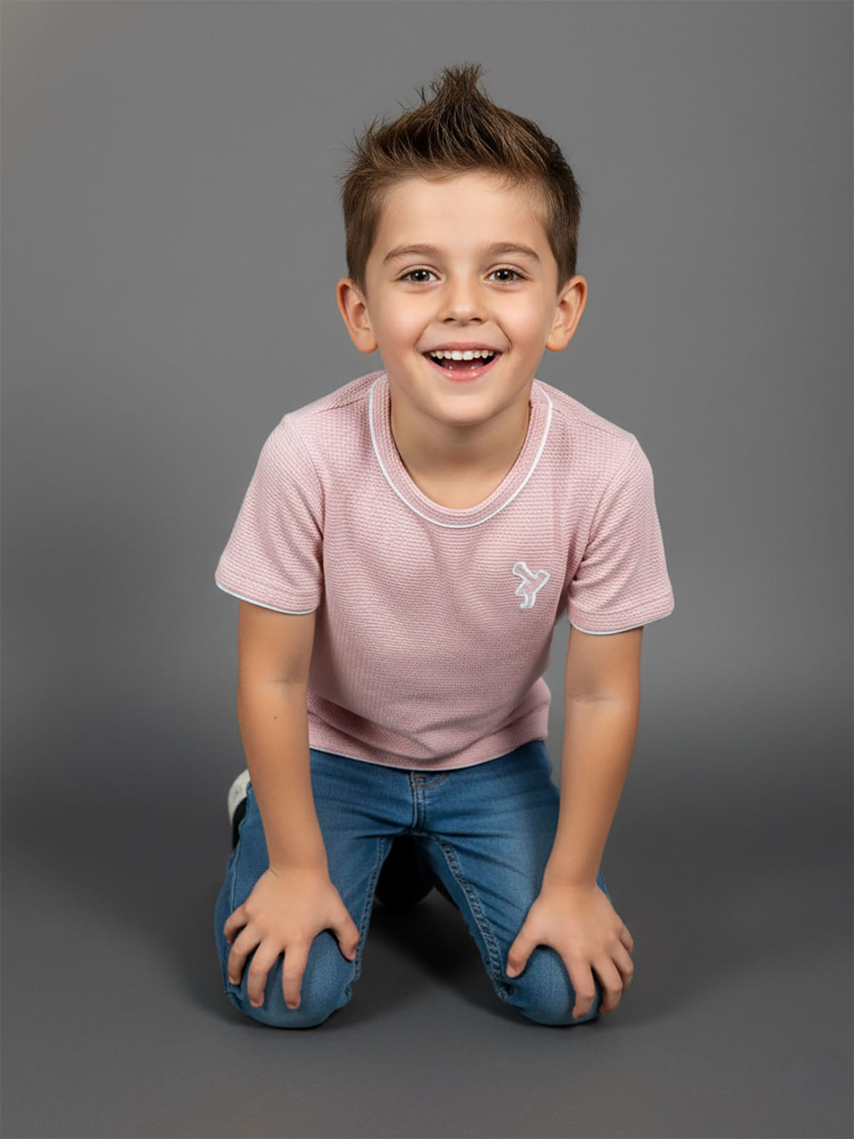 Boys Twotone Waffle T-Shirt Peach
