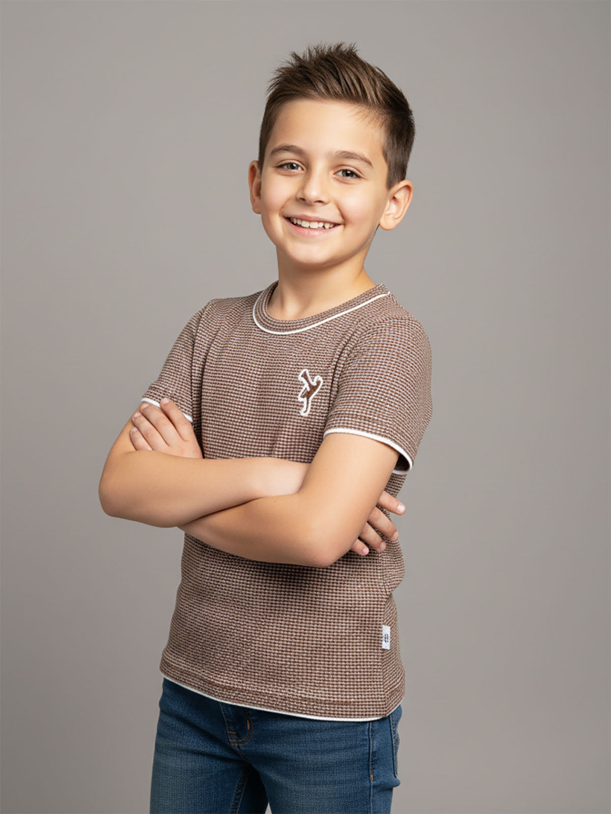 Boys Twotone Waffle T-Shirt D.Brown