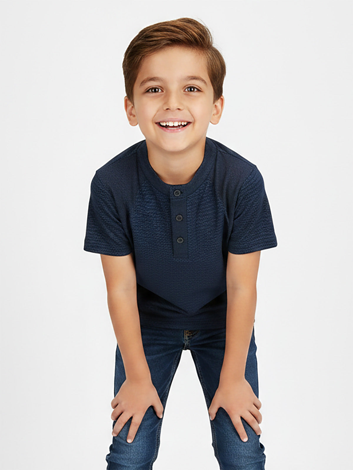 Boys Henley Neck Navy T-Shirt