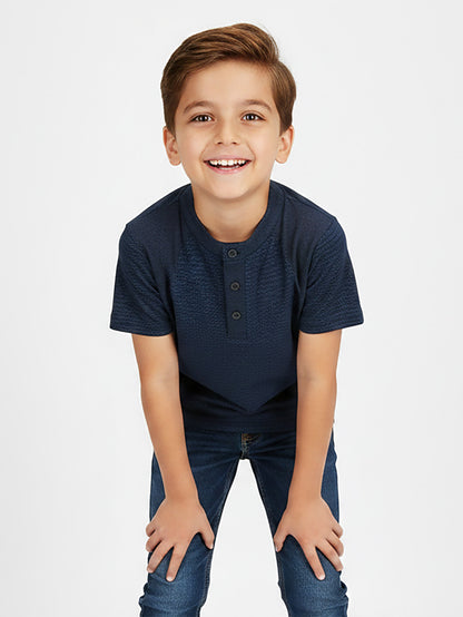 Boys Henley Neck Navy T-Shirt