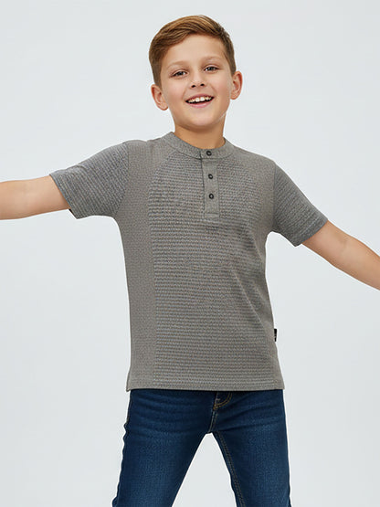 Boys Henley Neck Grey T-Shirt