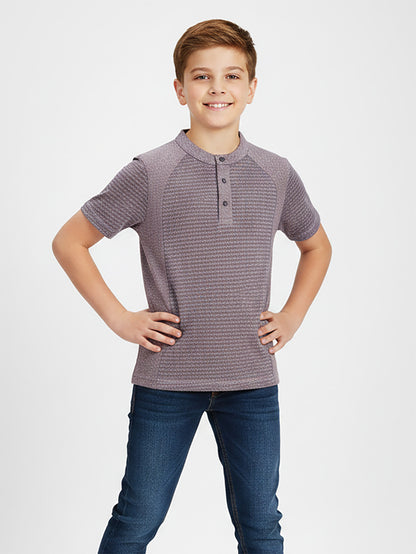 Boys Henley Neck Purple T-Shirt