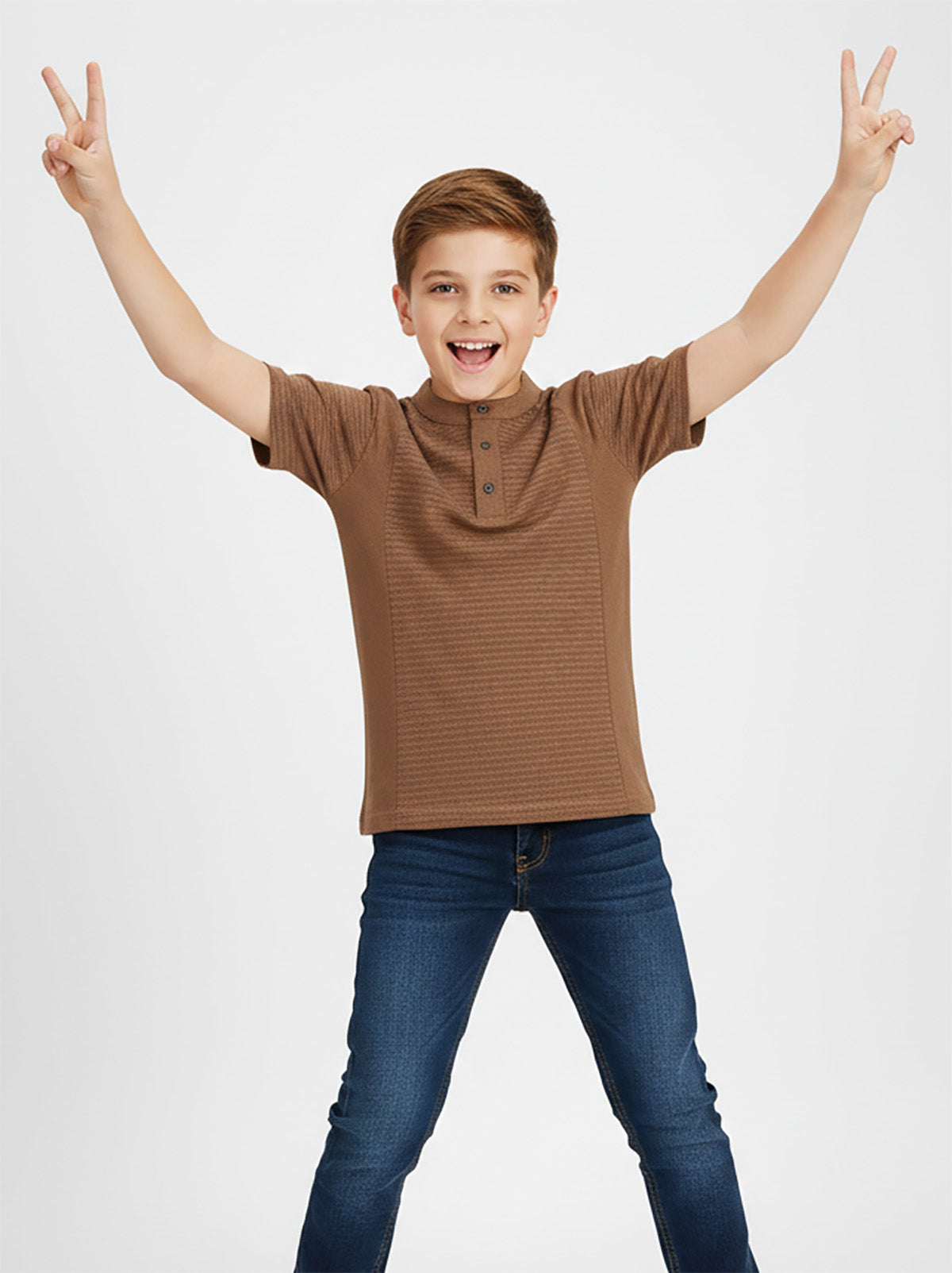 Boys Henley Neck Brown T-Shirt