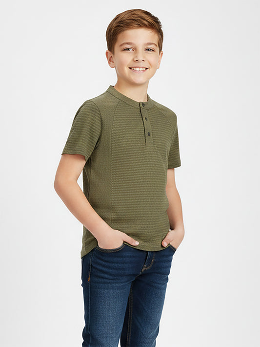 Boys Henley Neck Green T-Shirt
