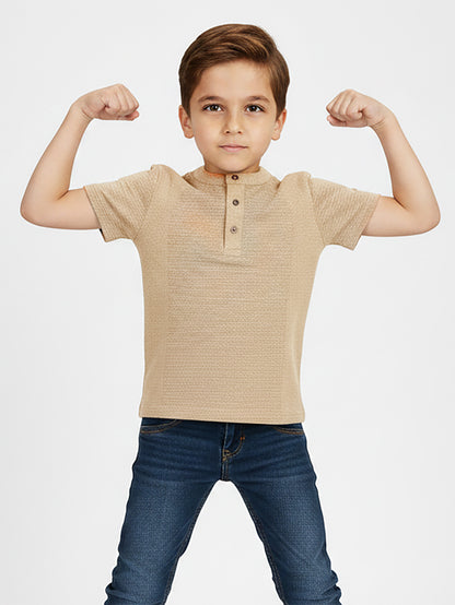 Boys Henley Neck Cream T-Shirt