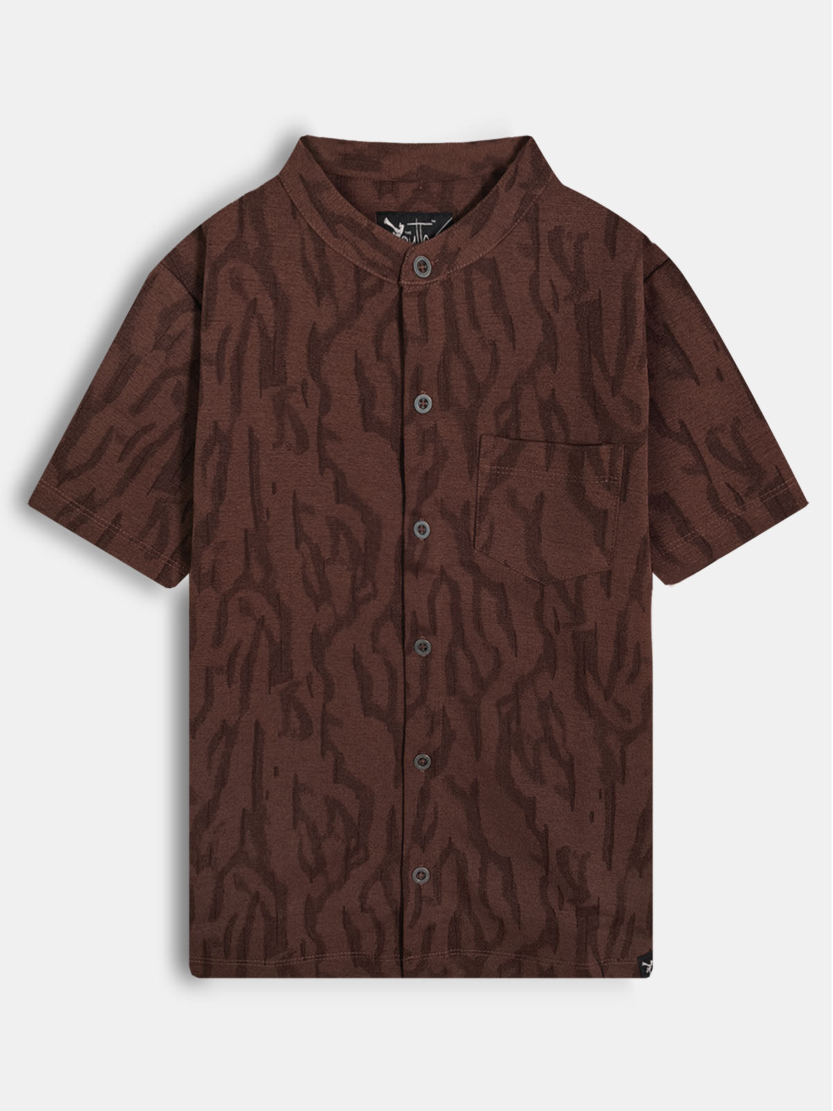 Boys Knit Chinese Collar Shirt D.Brown