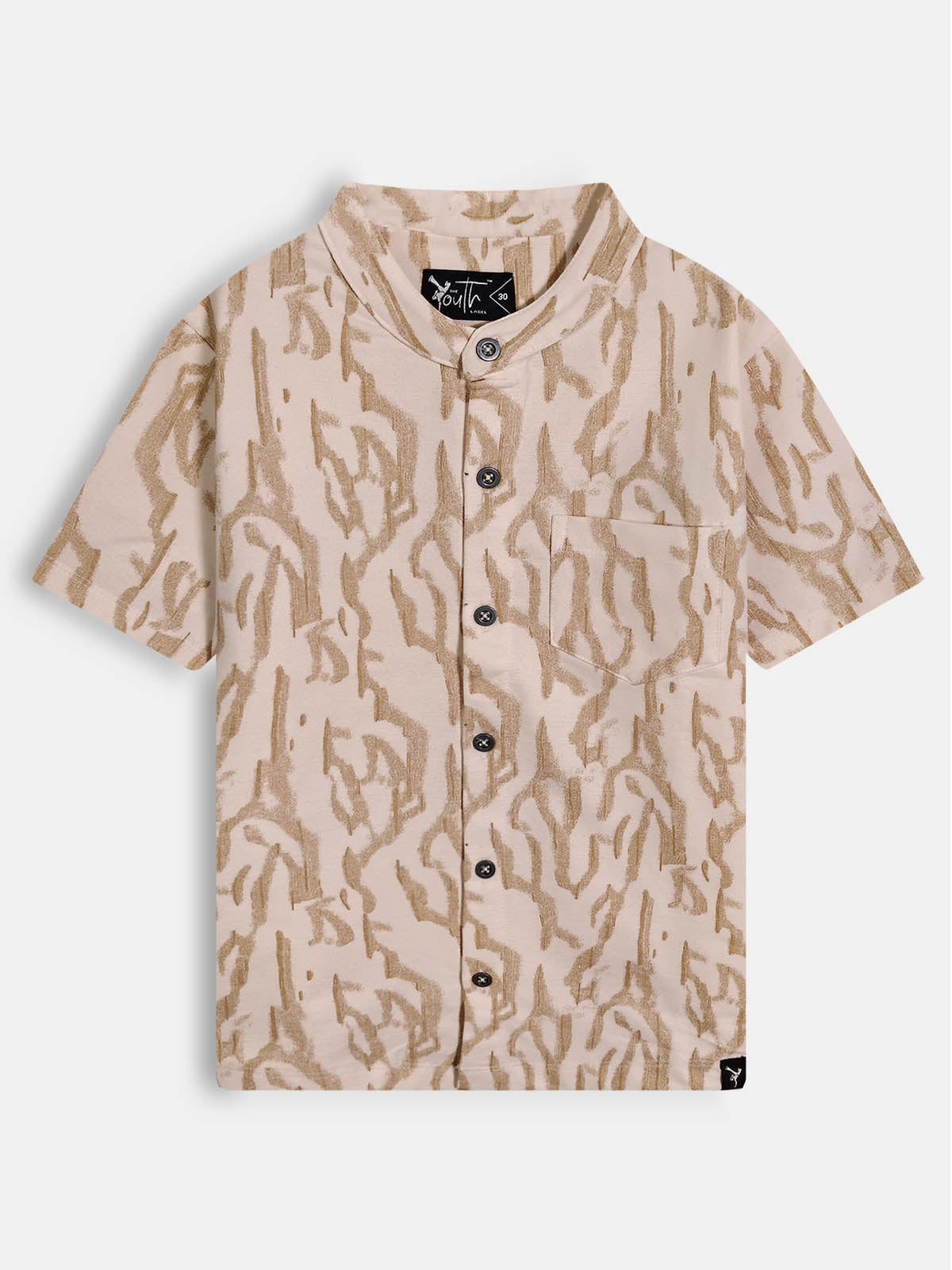 Boys Knit Chinese Collar Shirt L.Brown
