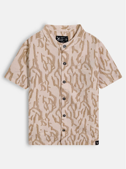 Boys Knit Chinese Collar Shirt L.Brown