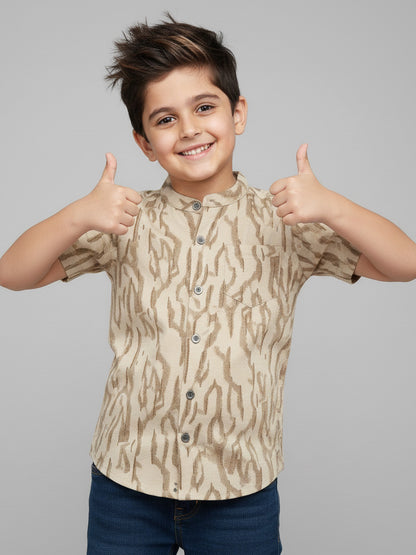 Boys Knit Chinese Collar Shirt L.Brown