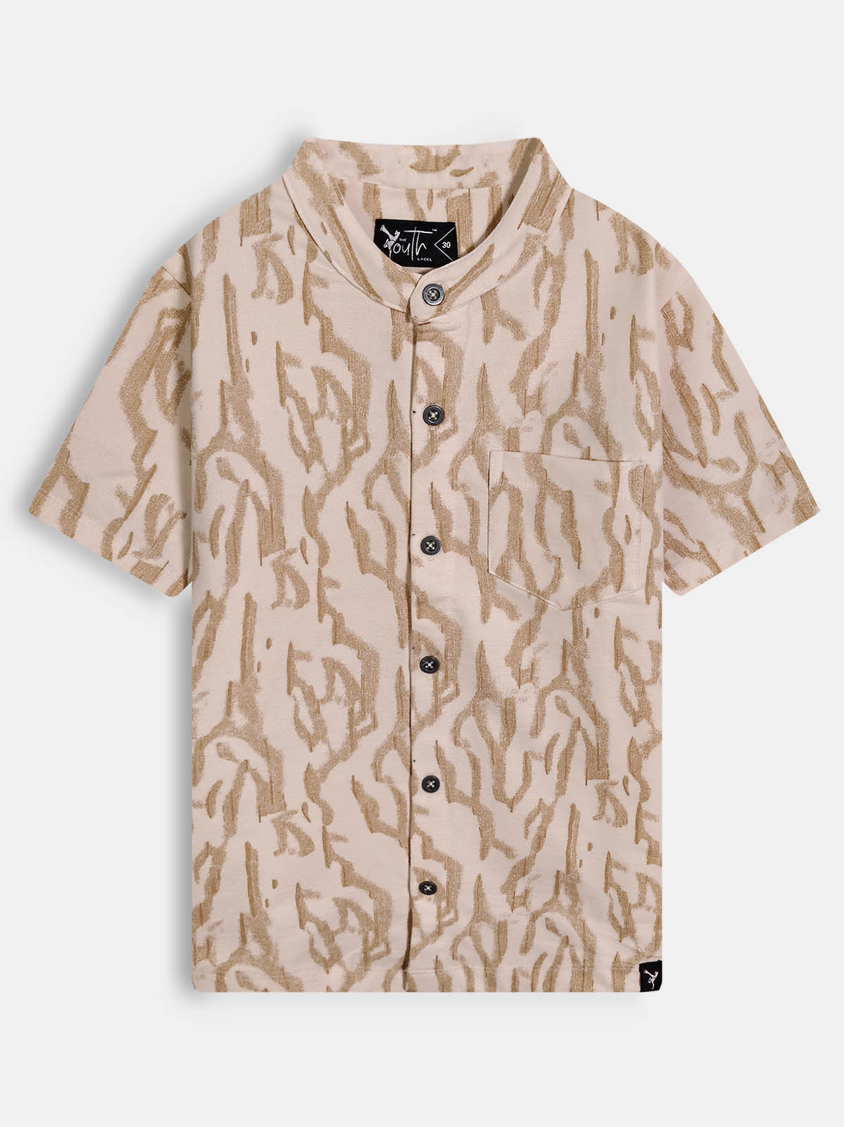 Boys Knit Chinese Collar Shirt L.Brown
