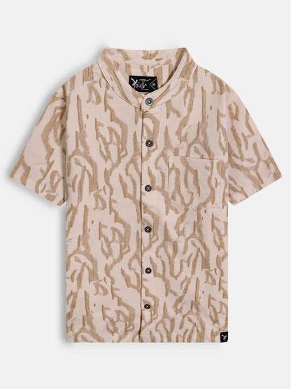 Boys Knit Chinese Collar Shirt L.Brown