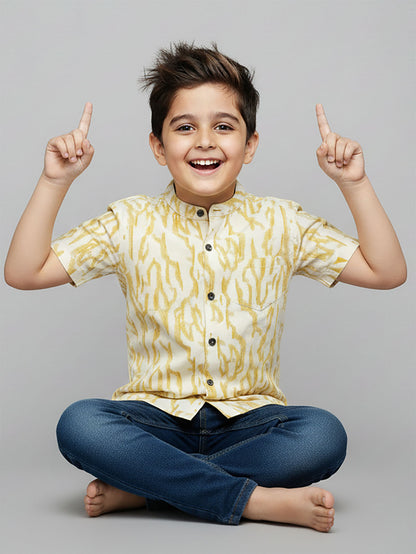 Boys Knit Chinese Collar Shirt Cream