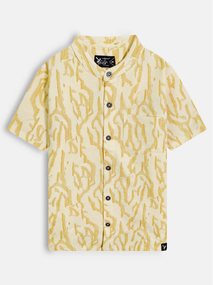 Boys Knit Chinese Collar Shirt Cream