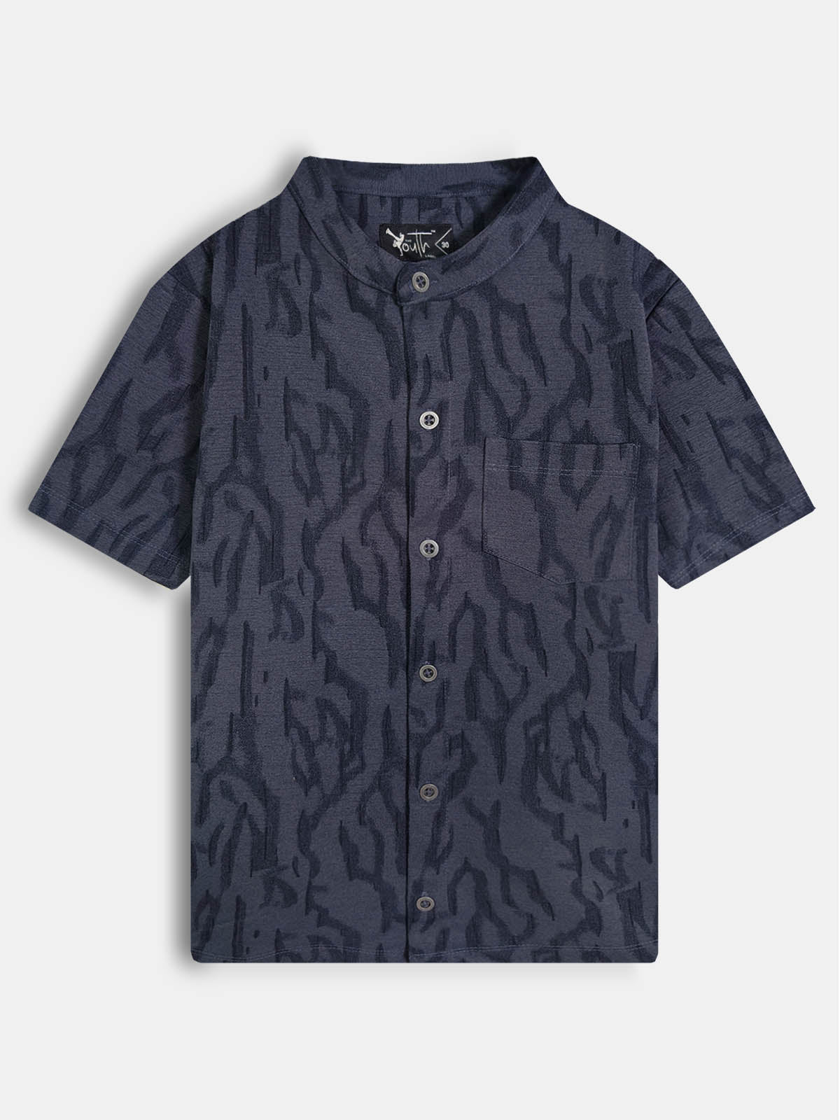 Boys Knit Chinese Collar Shirt Navy