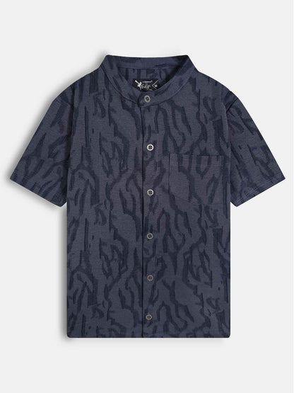 Boys Knit Chinese Collar Shirt Navy